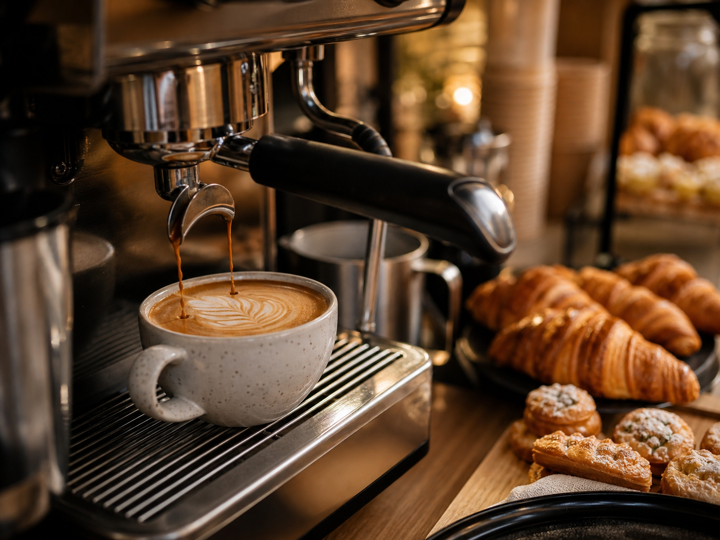Kaffee, Latte Art und Gebaeck an der mobilen Bar